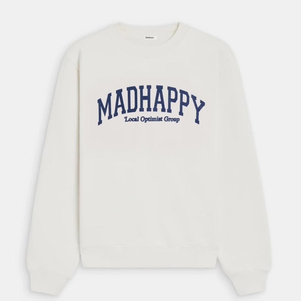 Mad happy crew neck pullover white